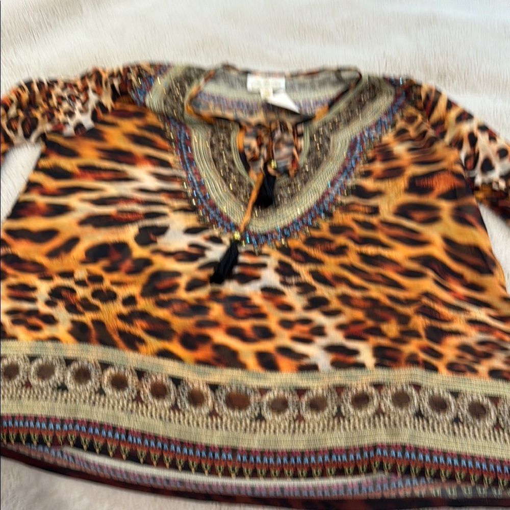 AFA Kaftan Leopard Print Tunic Top cover up M